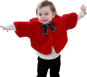MW&FOFJR Baby Girls Faux Fur Winter Warm Cloak Coat Cute Bowknot Furry Cape Jacket Outwear