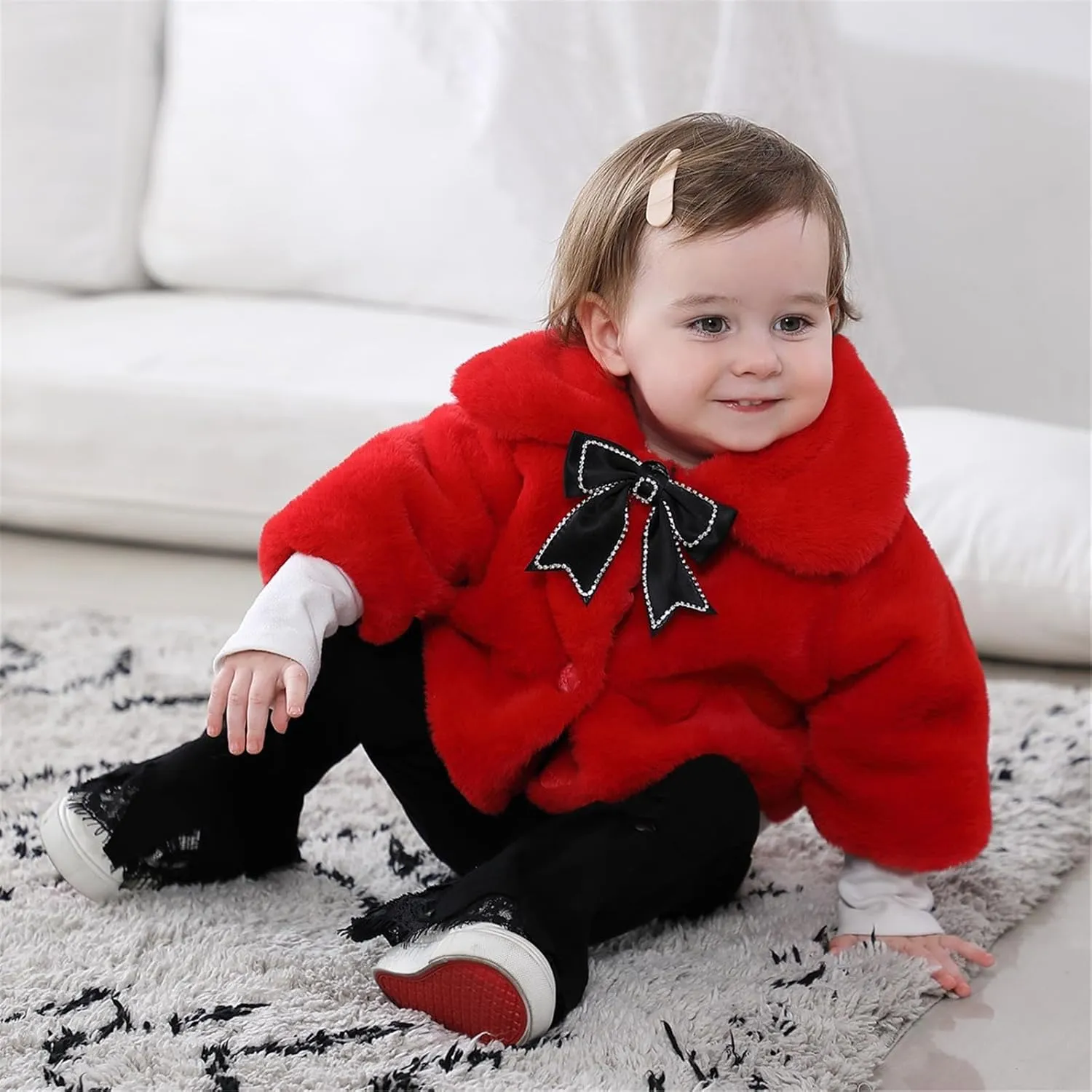 MW&FOFJR Baby Girls Faux Fur Winter Warm Cloak Coat Cute Bowknot Furry Cape Jacket Outwear