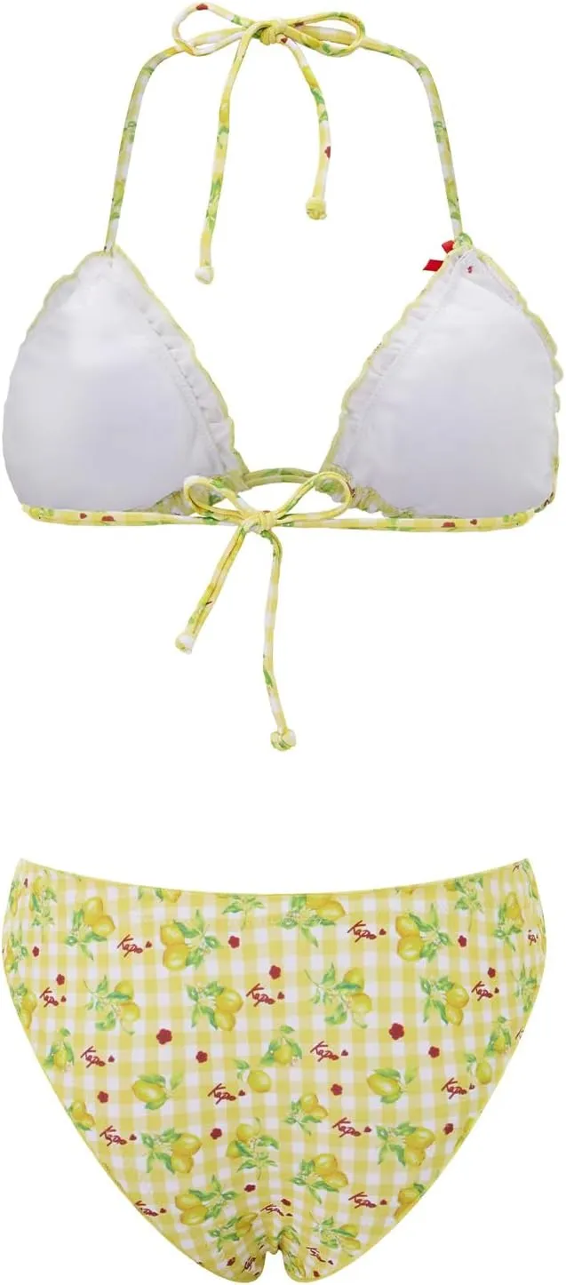 Mxiqqpltky Lace Trim Bikini Set for Women 2 Piece Y2k Bow Triangle Bikini Top and Thong Aesthetic Swimsuit Bathing Suit