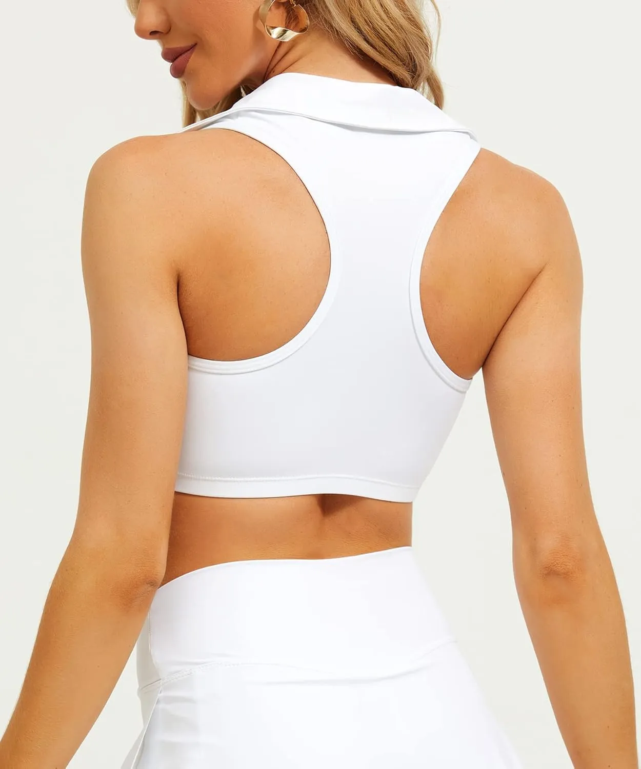 Navneet Women Built in Bra Tank Tops Tennis Workout Crop Tops Sleeveless Collar Golf Shirt Sports Bra