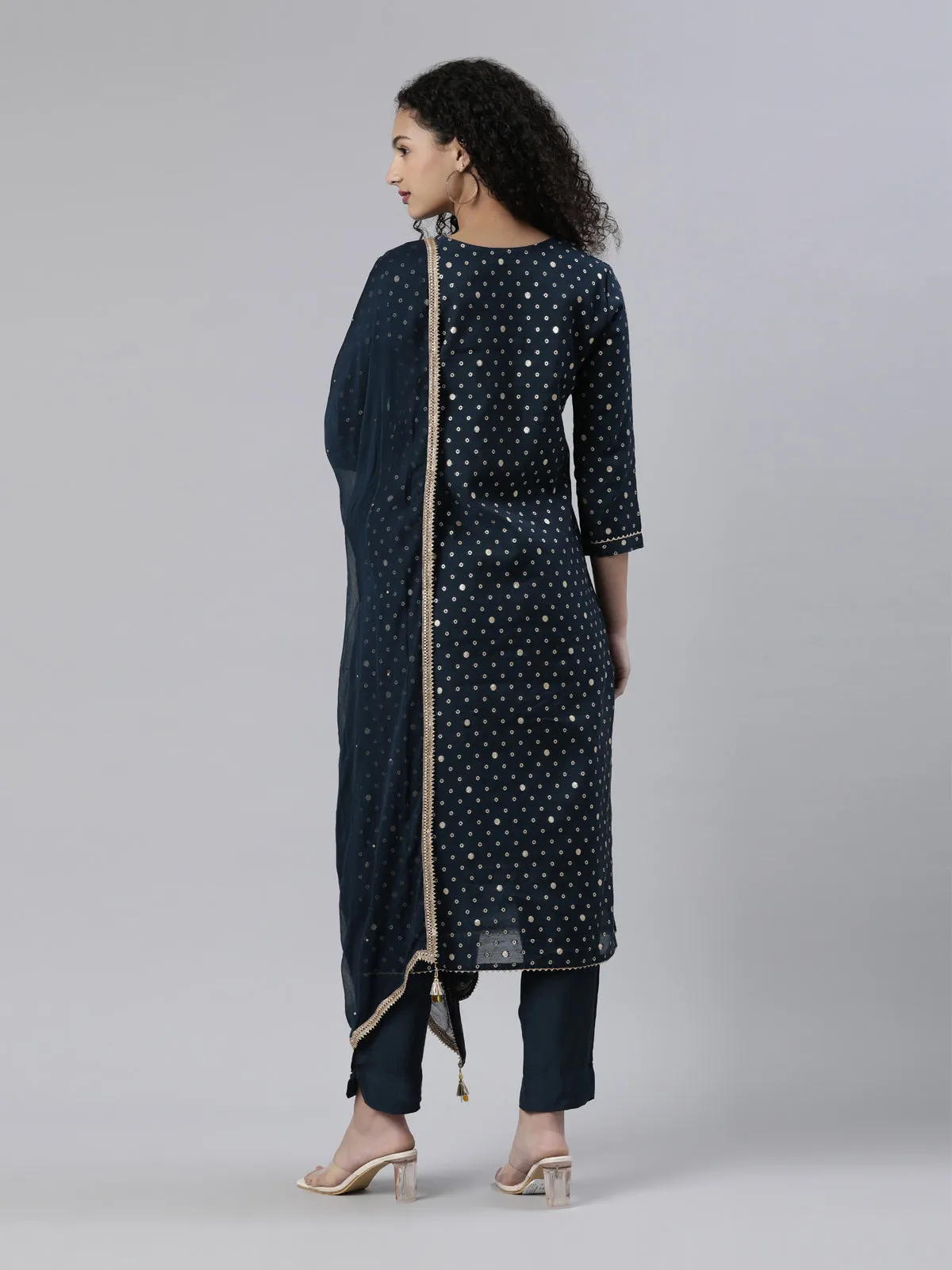 Neeru's Blue Regular Knee Length Printed Readymade Suits