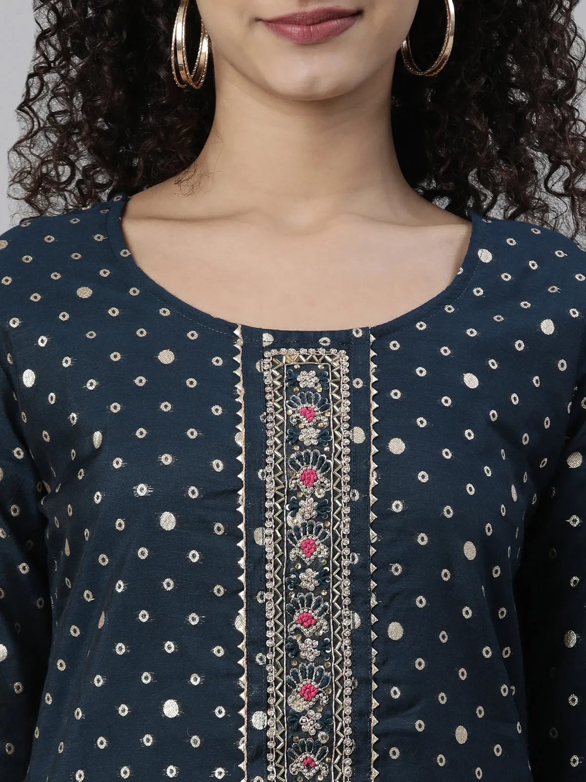 Neeru's Blue Regular Knee Length Printed Readymade Suits