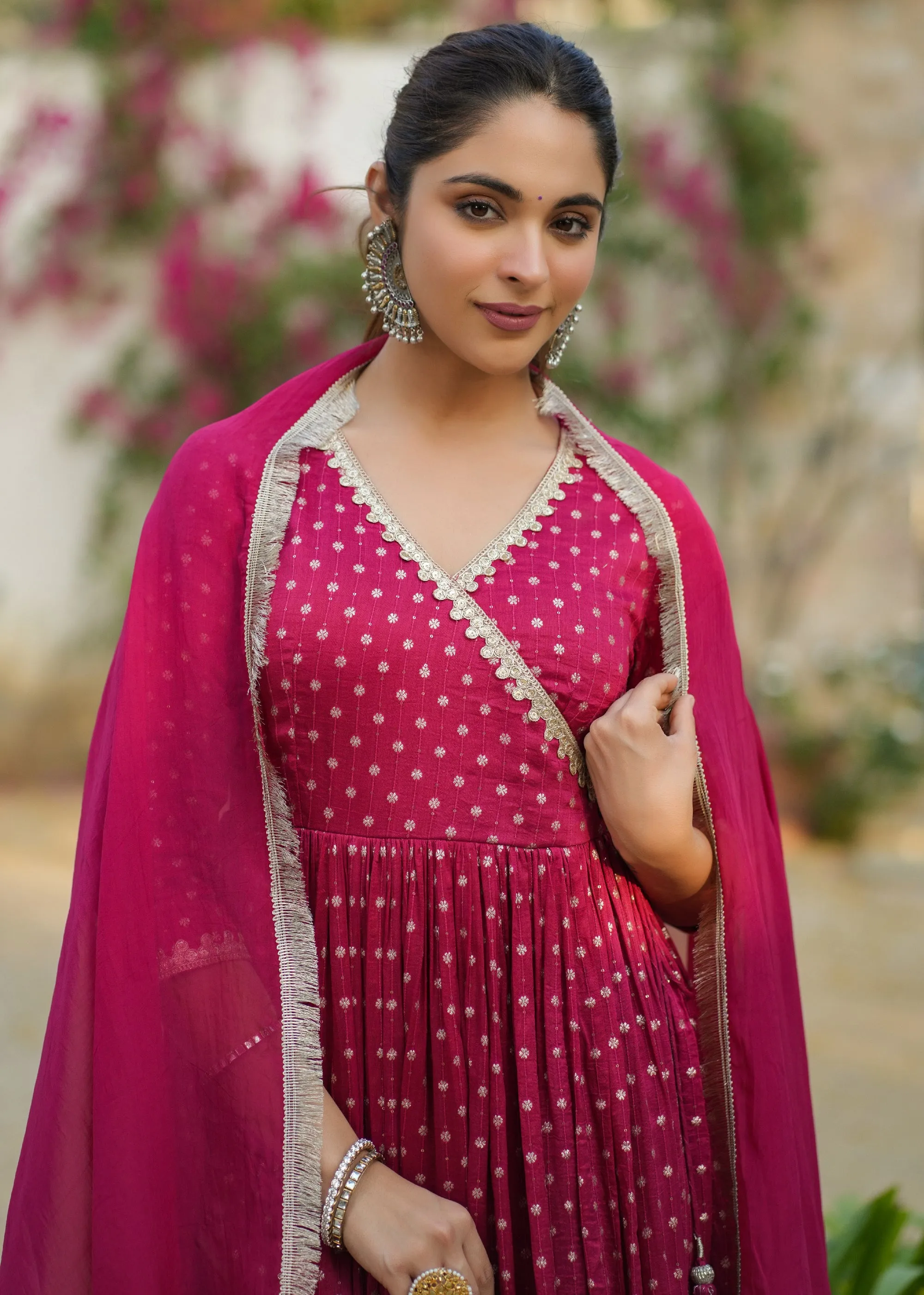 Nehmat Magenta Angrakha Suit Set