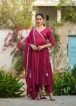 Nehmat Magenta Angrakha Suit Set