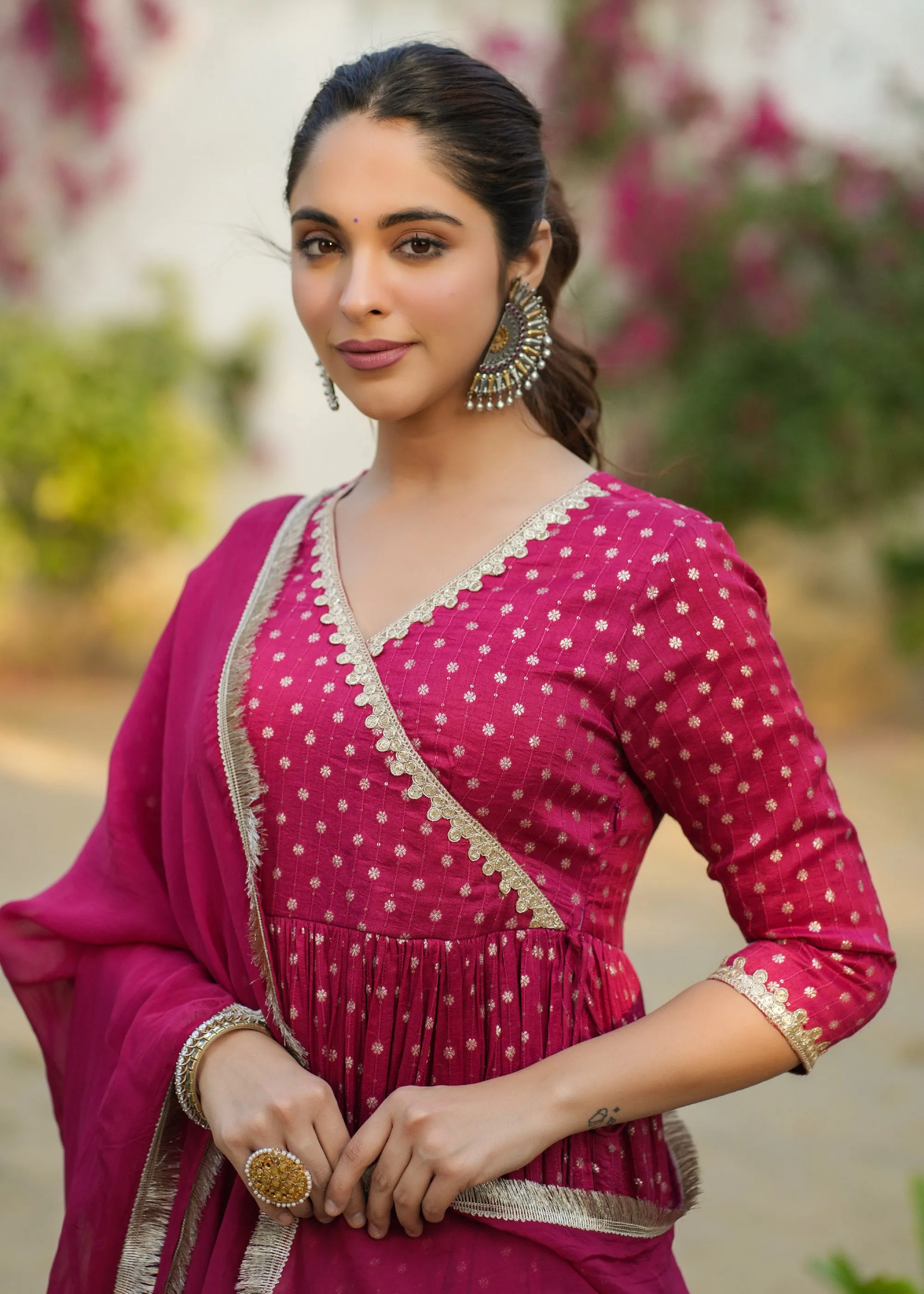 Nehmat Magenta Angrakha Suit Set