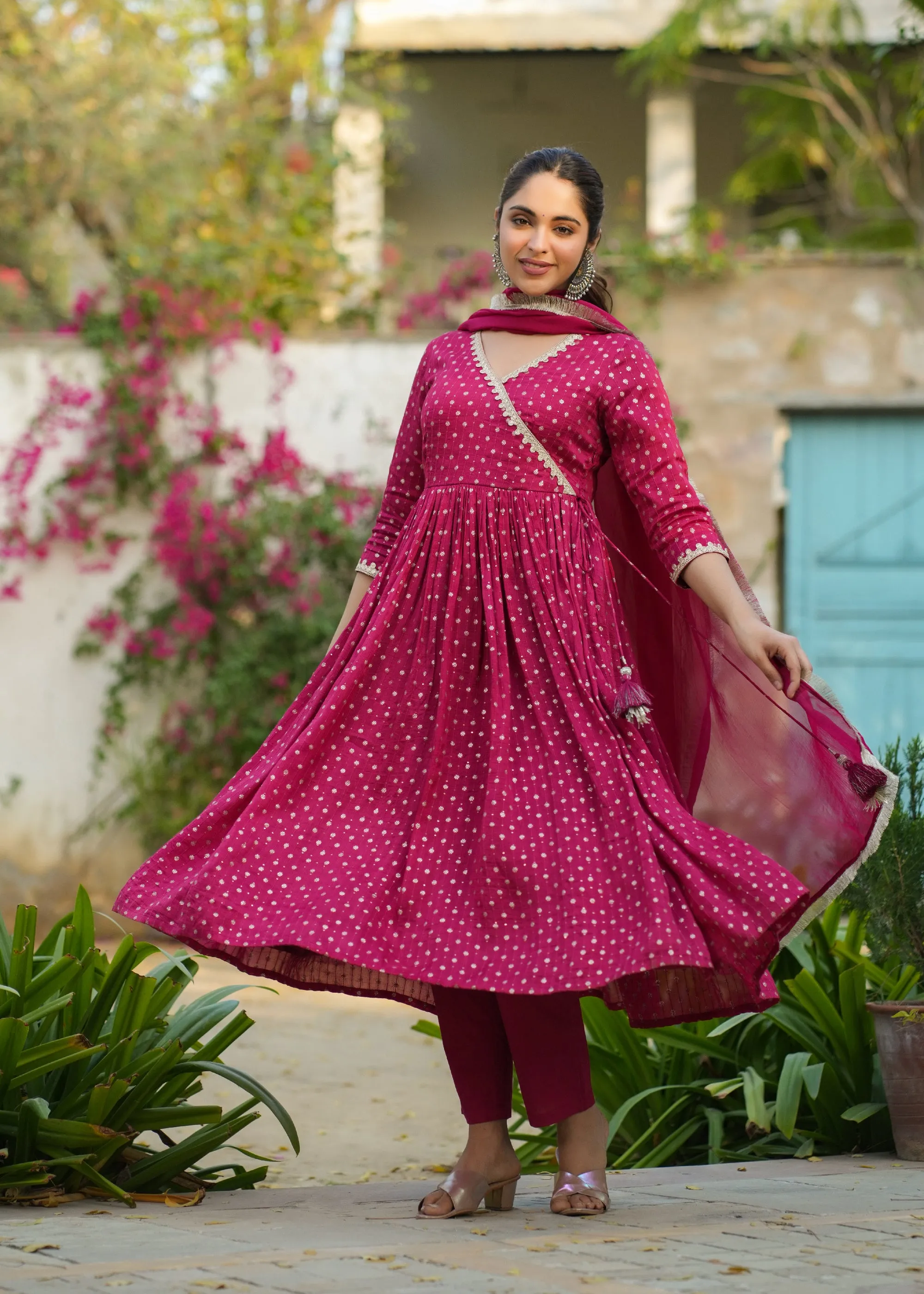 Nehmat Magenta Angrakha Suit Set