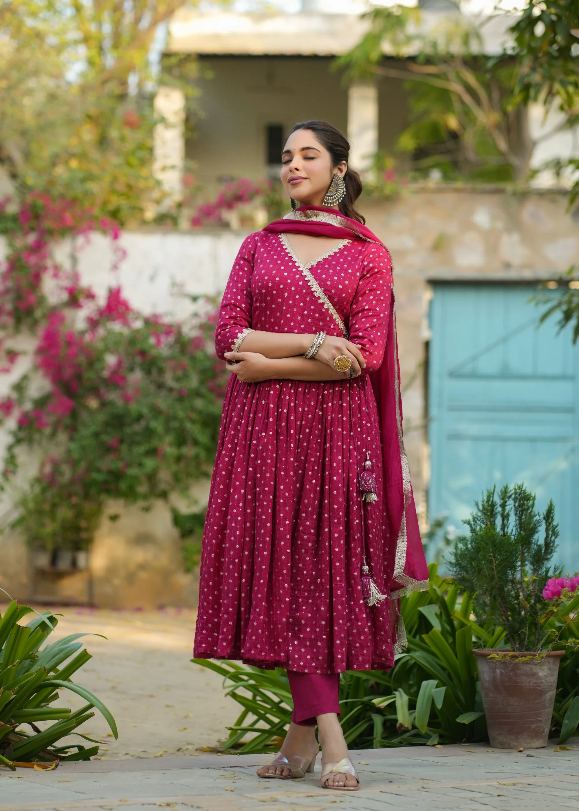 Nehmat Magenta Angrakha Suit Set