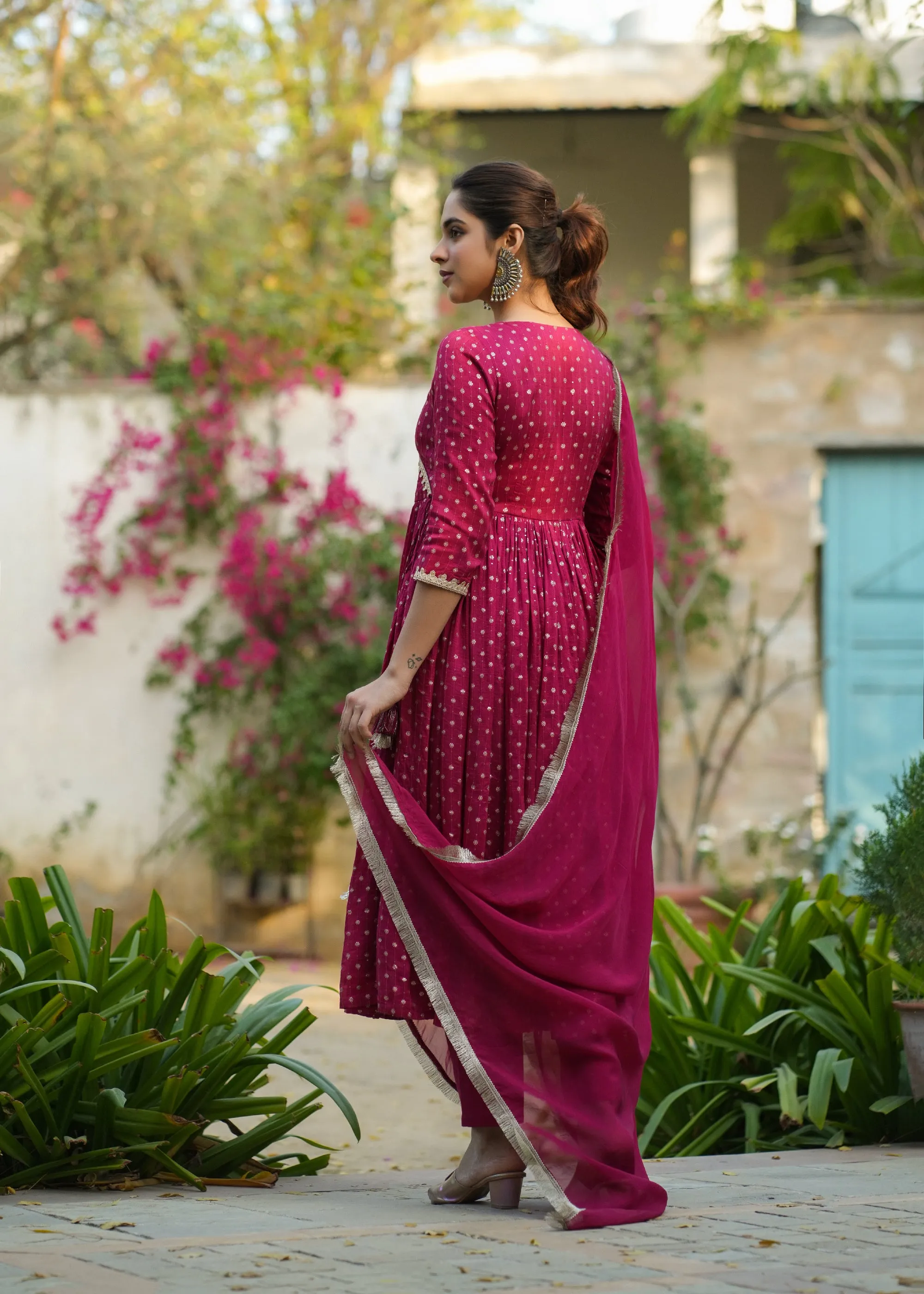 Nehmat Magenta Angrakha Suit Set
