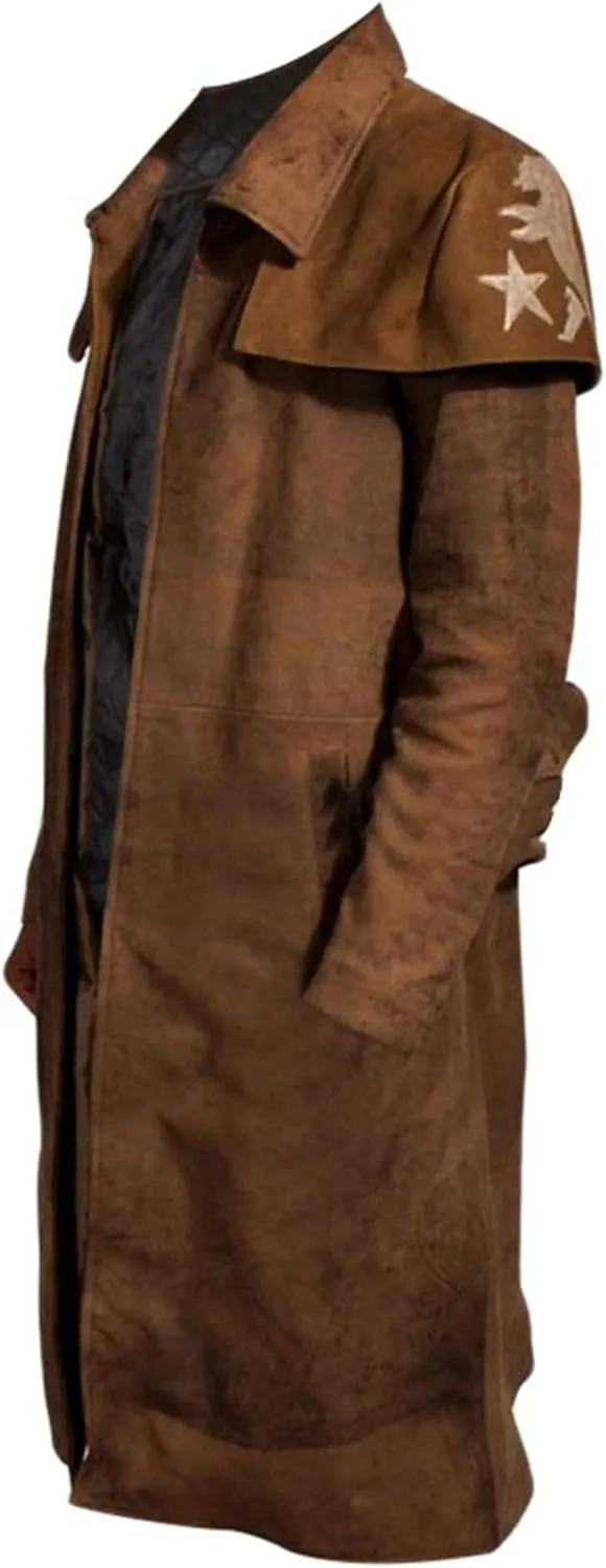 New Fall Vegas A7 NCR Ranger Veteran Armor Suede Leather Duster Coat Men Military Style Trench Coat Outerwear