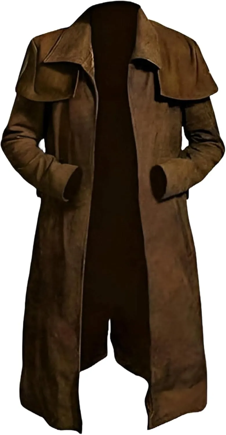 New Fall Vegas A7 NCR Ranger Veteran Armor Suede Leather Duster Coat Men Military Style Trench Coat Outerwear