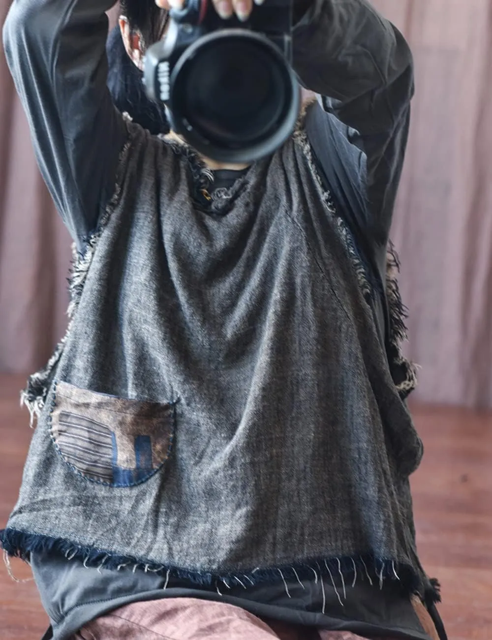 NFYM Women Hippie Clothes Distressed Hem Sleeveless Tank Crop Pullover Tops Vintage Vest