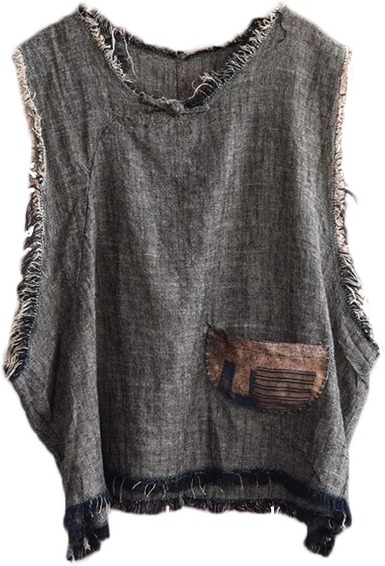 NFYM Women Hippie Clothes Distressed Hem Sleeveless Tank Crop Pullover Tops Vintage Vest