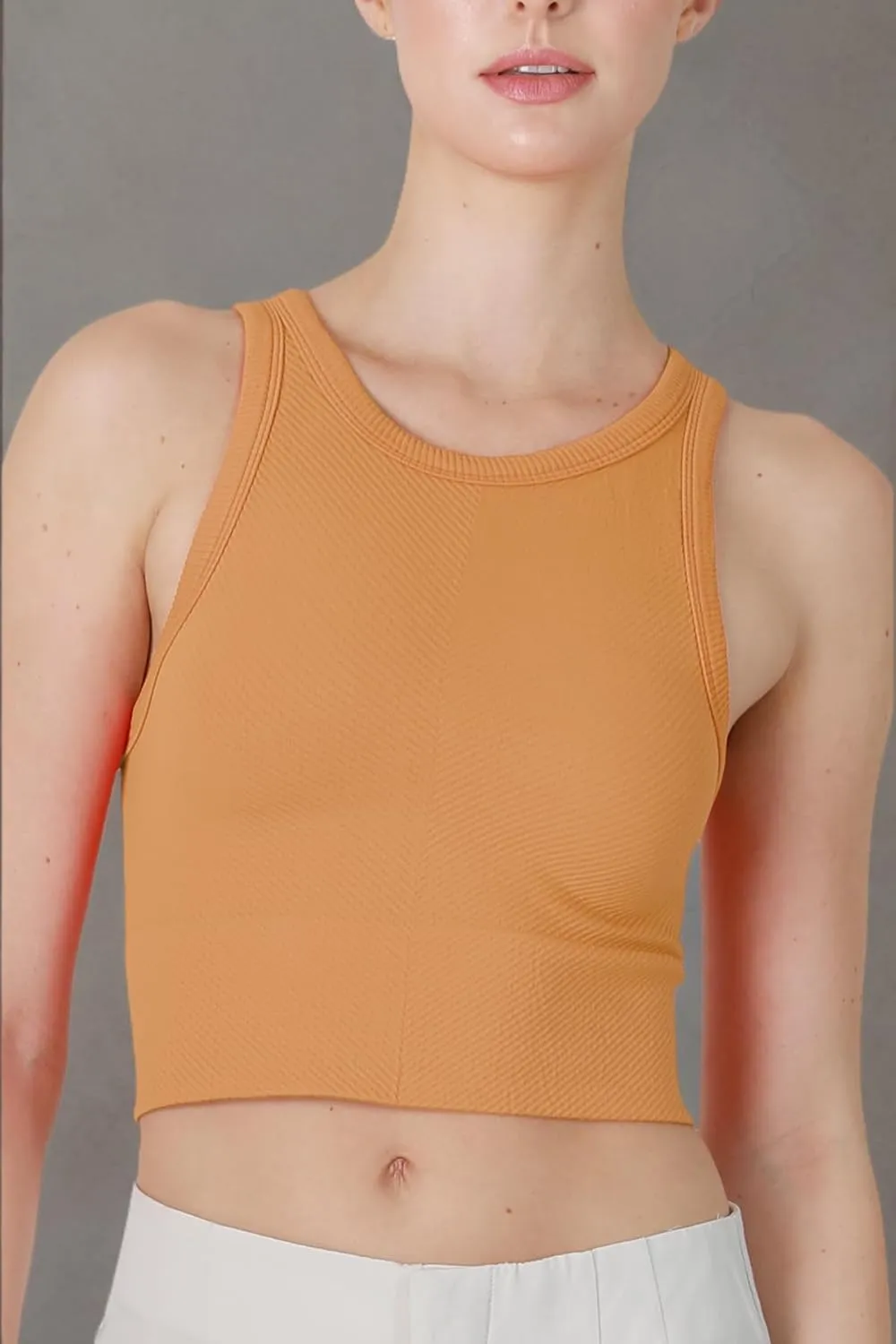 NIKIBIKI Women Seamless Chevron High Neck Crop Top, Made in U.S.A, One Size