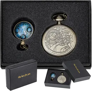 Nostalgia Movie Theme Design Alloy Quartz Pocket Watch with Chain Necklace Pendant & Gift Box