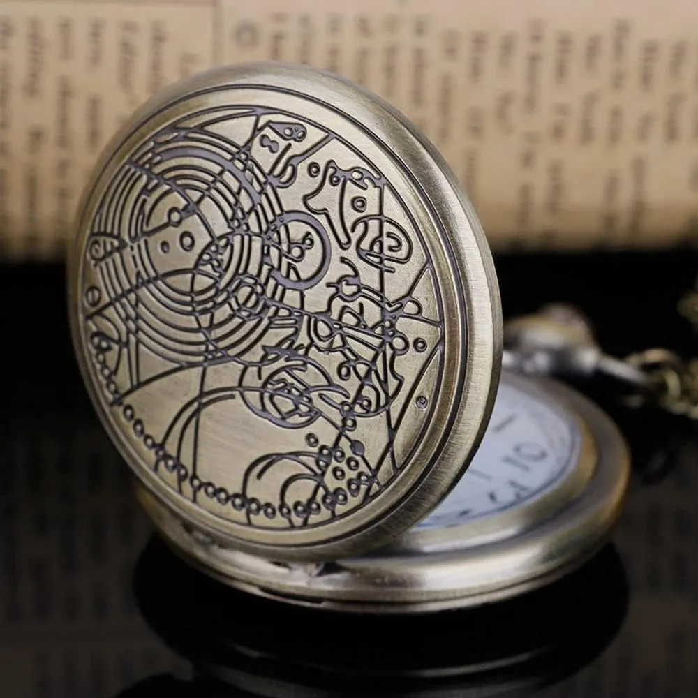 Nostalgia Movie Theme Design Alloy Quartz Pocket Watch with Chain Necklace Pendant & Gift Box
