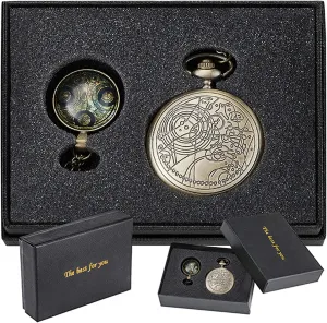 Nostalgia Movie Theme Design Alloy Quartz Pocket Watch with Chain Necklace Pendant & Gift Box