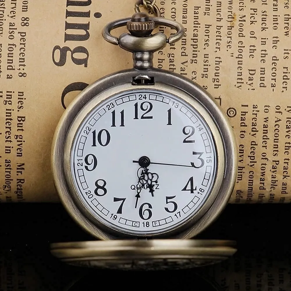 Nostalgia Movie Theme Design Alloy Quartz Pocket Watch with Chain Necklace Pendant & Gift Box