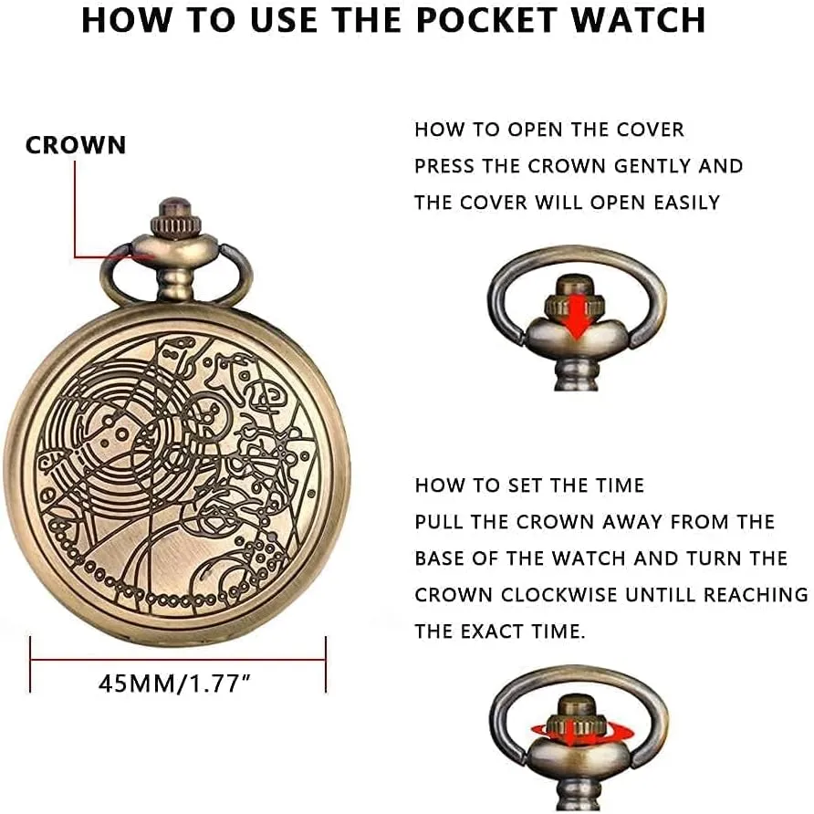 Nostalgia Movie Theme Design Alloy Quartz Pocket Watch with Chain Necklace Pendant & Gift Box