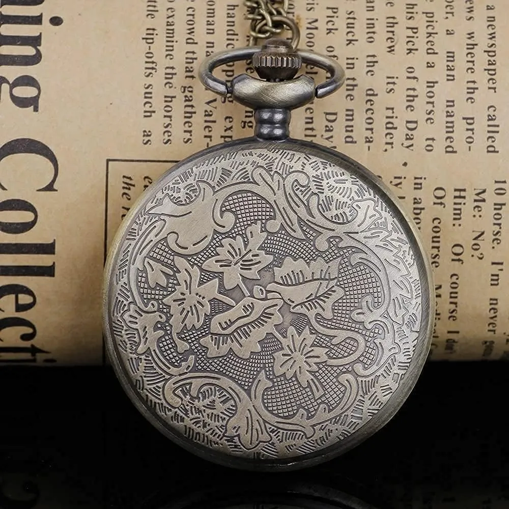 Nostalgia Movie Theme Design Alloy Quartz Pocket Watch with Chain Necklace Pendant & Gift Box