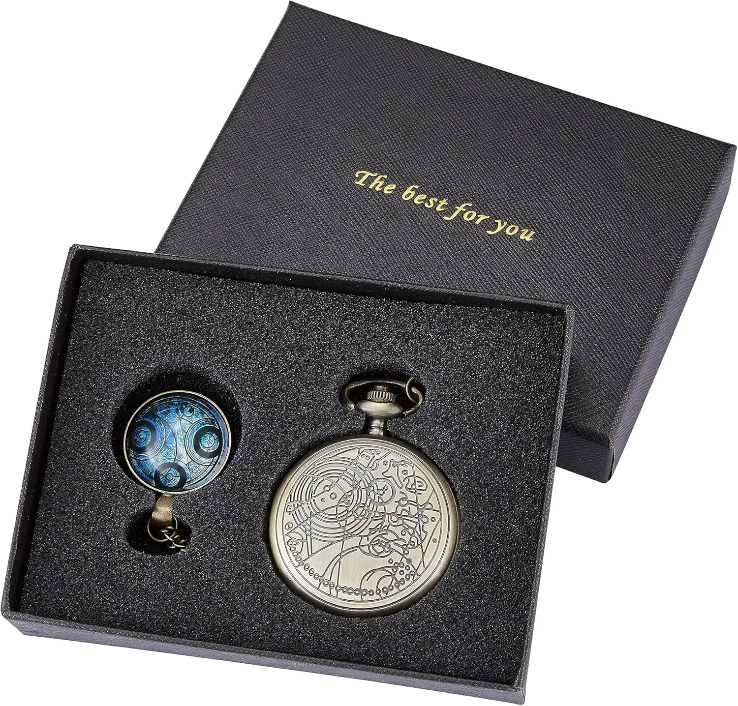 Nostalgia Movie Theme Design Alloy Quartz Pocket Watch with Chain Necklace Pendant & Gift Box