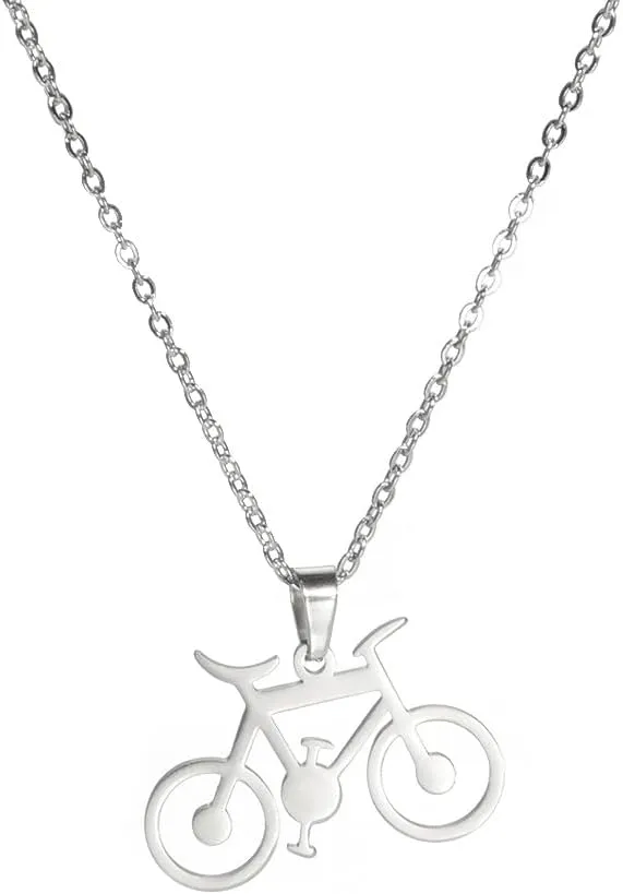 Novelty Bicycle Pendant Stainless Steel Necklace for Women Men Fashion Unique Sports Bike Charm Simple Adjustable Chain Choker Fine Necklaces Jewelry for Travel Cycling Lovers
