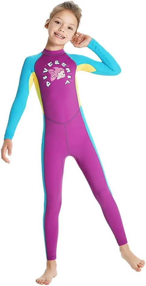 OBEEIIOBEEII Kids Full Body Swimsuit Boys Girls Long Sleeve Rash Guard Swimwear One Piece Bathing Suit Surfing Suit
