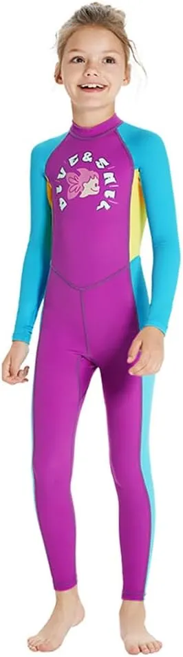 OBEEIIOBEEII Kids Full Body Swimsuit Boys Girls Long Sleeve Rash Guard Swimwear One Piece Bathing Suit Surfing Suit