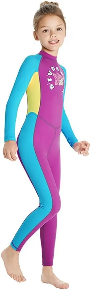 OBEEIIOBEEII Kids Full Body Swimsuit Boys Girls Long Sleeve Rash Guard Swimwear One Piece Bathing Suit Surfing Suit