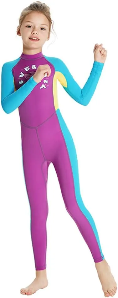 OBEEIIOBEEII Kids Full Body Swimsuit Boys Girls Long Sleeve Rash Guard Swimwear One Piece Bathing Suit Surfing Suit