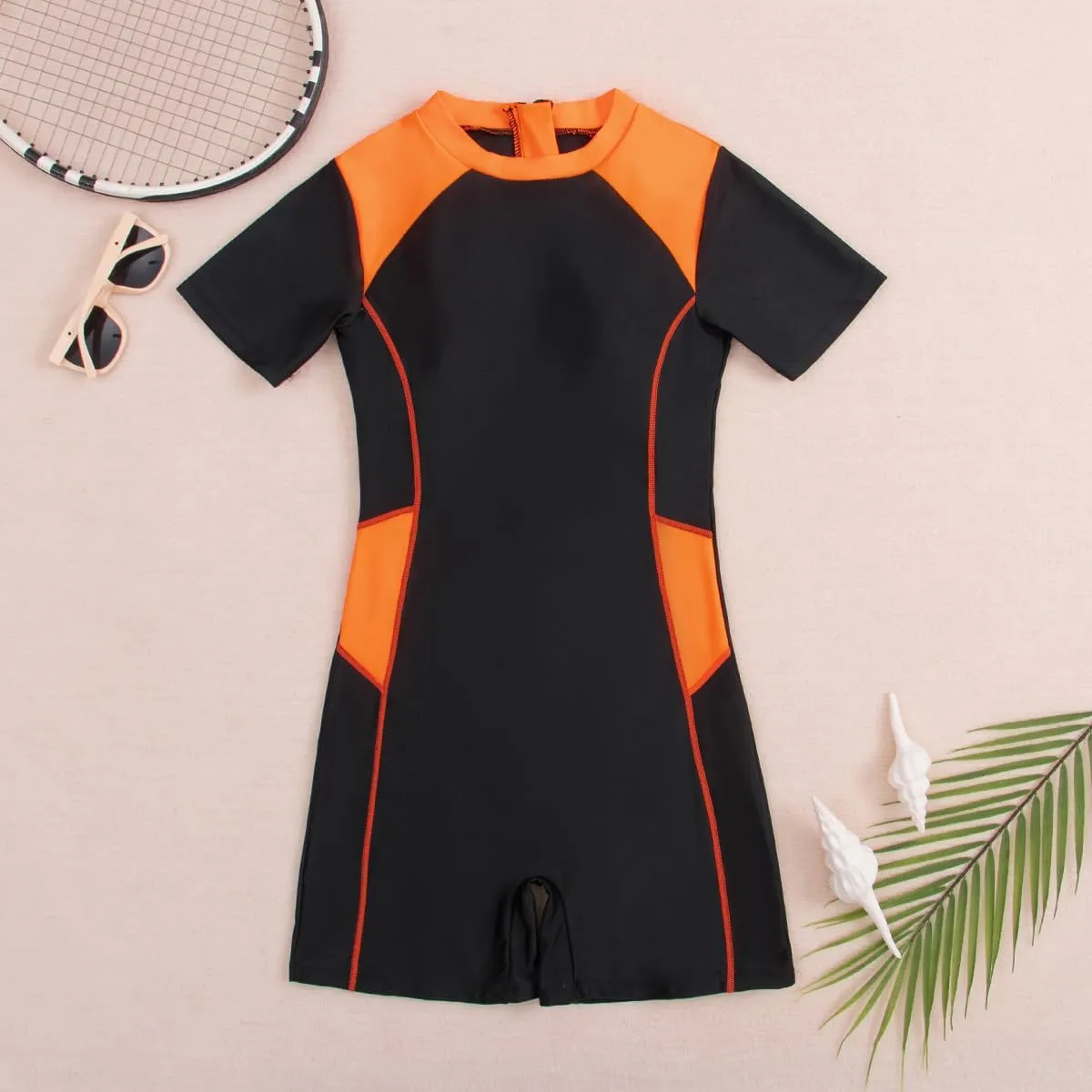 ODIZLI Women's Rash Guard Swimsuit Surfing Zipper One Piece Swimsuit UPF 50  Bathing Suit Athletic Swimwear