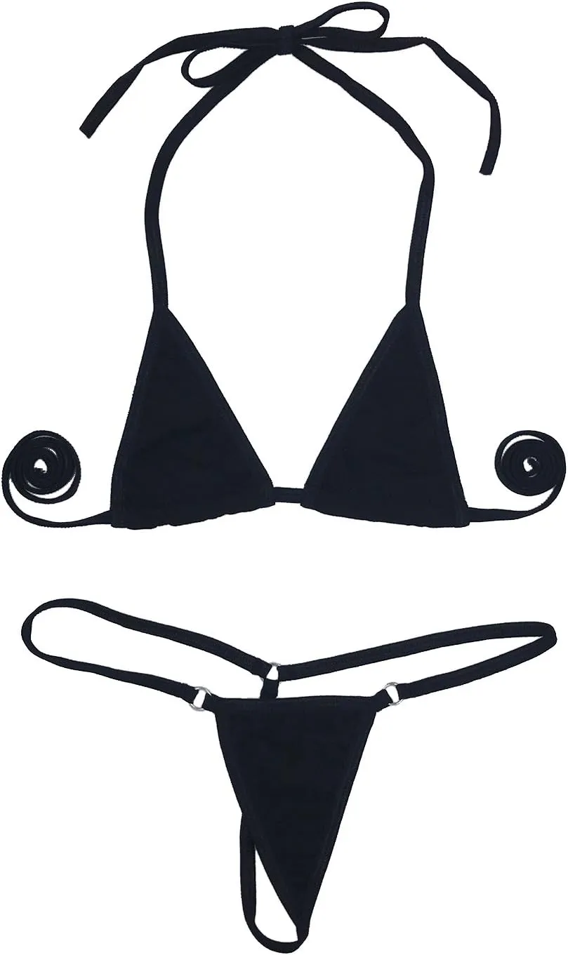 Oneheekini Women Sexy Halterneck Mini Micro Bra Charming Bikini G String Bottom Set