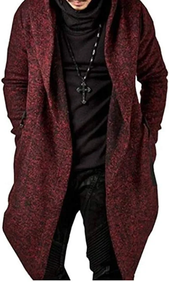 Original Design Autumn Winter Men's Long Sleeve Clothing Sweatshirt Hoodie Men Hooded Cardigan Loose Cloak Outerwear (XL, Wine red)