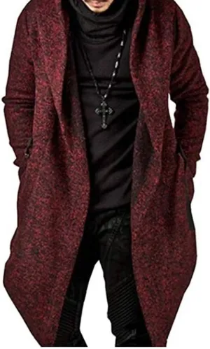 Original Design Autumn Winter Men's Long Sleeve Clothing Sweatshirt Hoodie Men Hooded Cardigan Loose Cloak Outerwear (XL, Wine red)