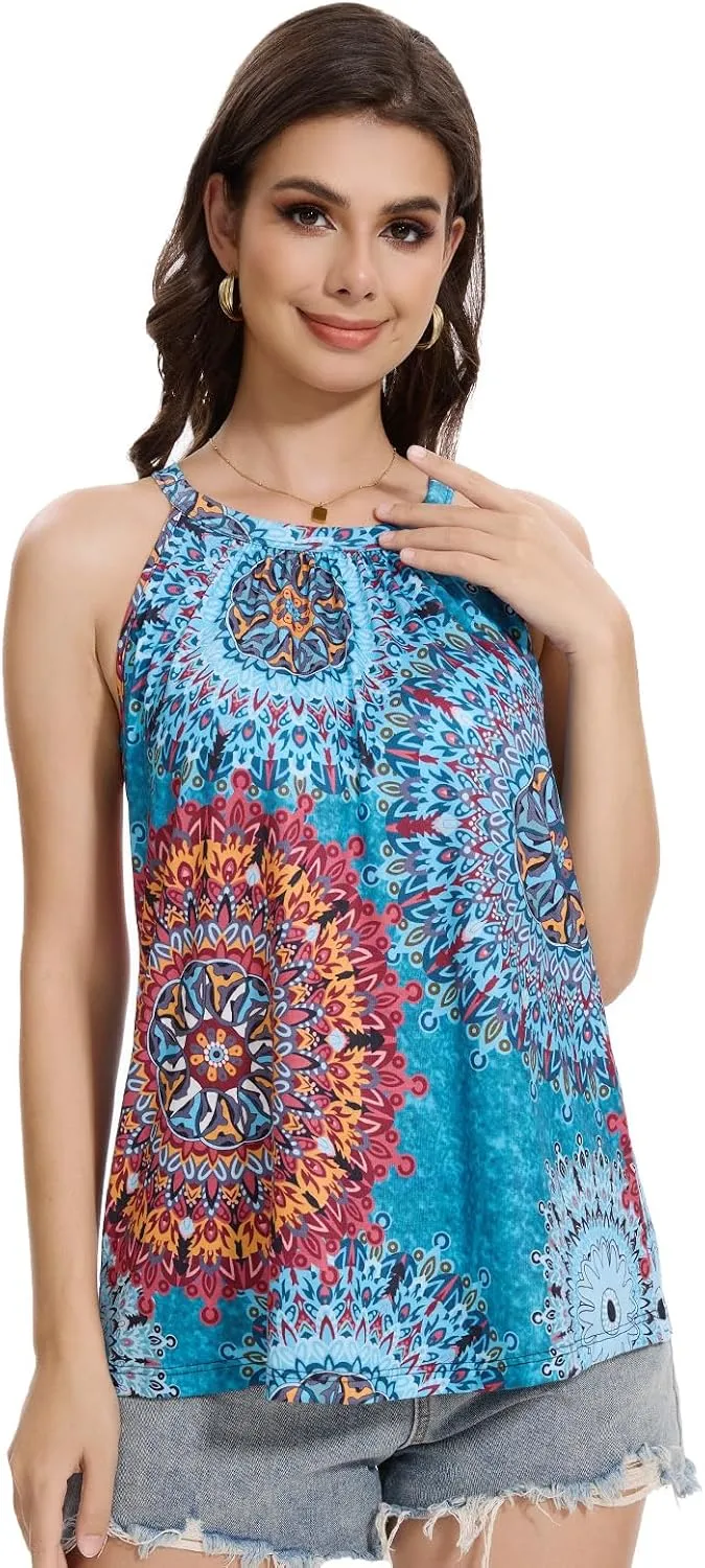 Orrpally Women Tank Tops Built in Bra Halter Tank Top Flowy Sleevless Padded Tank Top