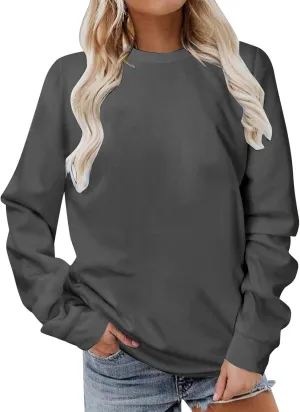 Oversized Sweatshirt for Women Long Sleeve Crewneck Sweatshirt Solid Color Casual Loose Sweatshirt Cute Pullover
