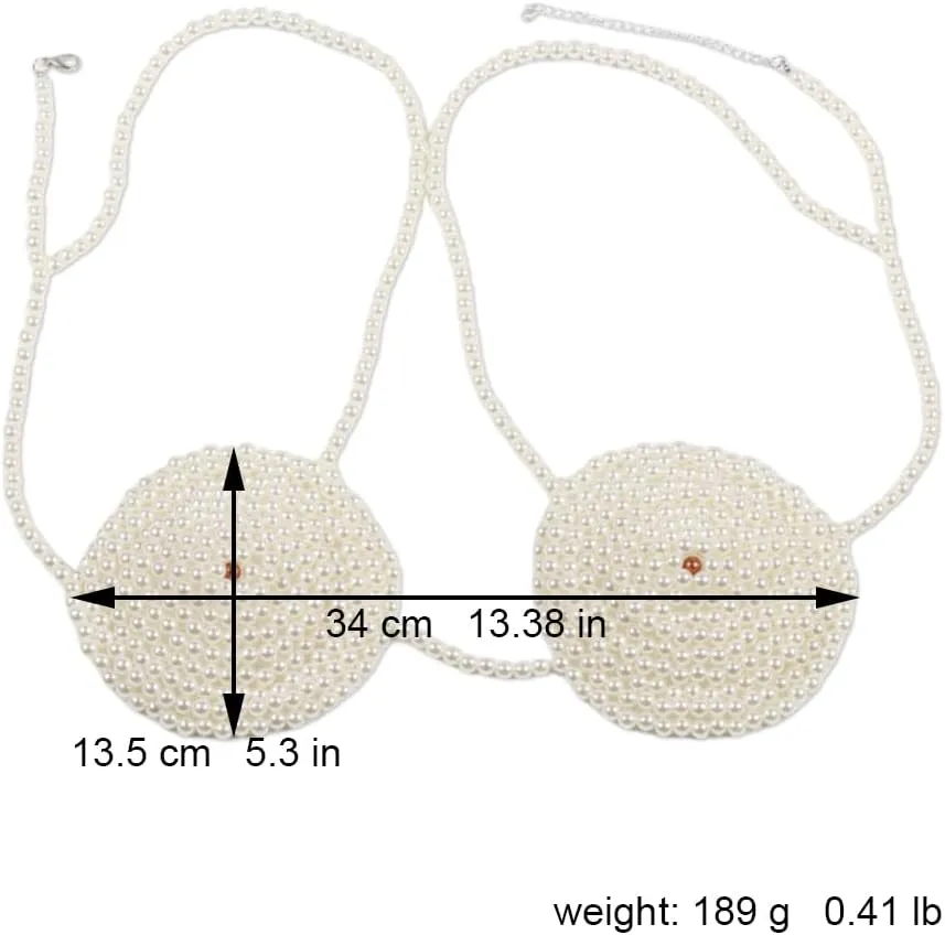 Pearl Body Chain for Women White Beads Statement Chunky Necklace Cover Up Crop Top Bra Jewelry Costume Accessories