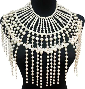 Pearl Shawl Layered Jewelry Shoulder Body Chain Harness Pearl Beaded Necklace Collar