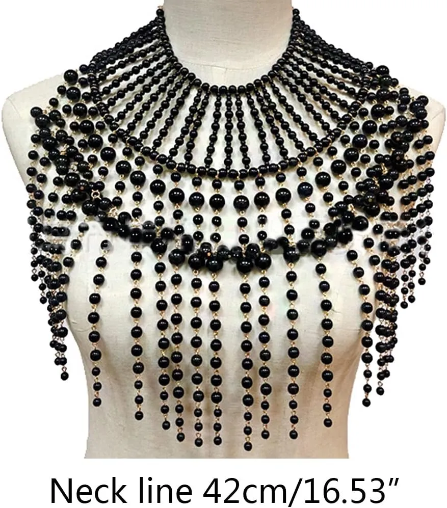 Pearl Shawl Layered Jewelry Shoulder Body Chain Harness Pearl Beaded Necklace Collar