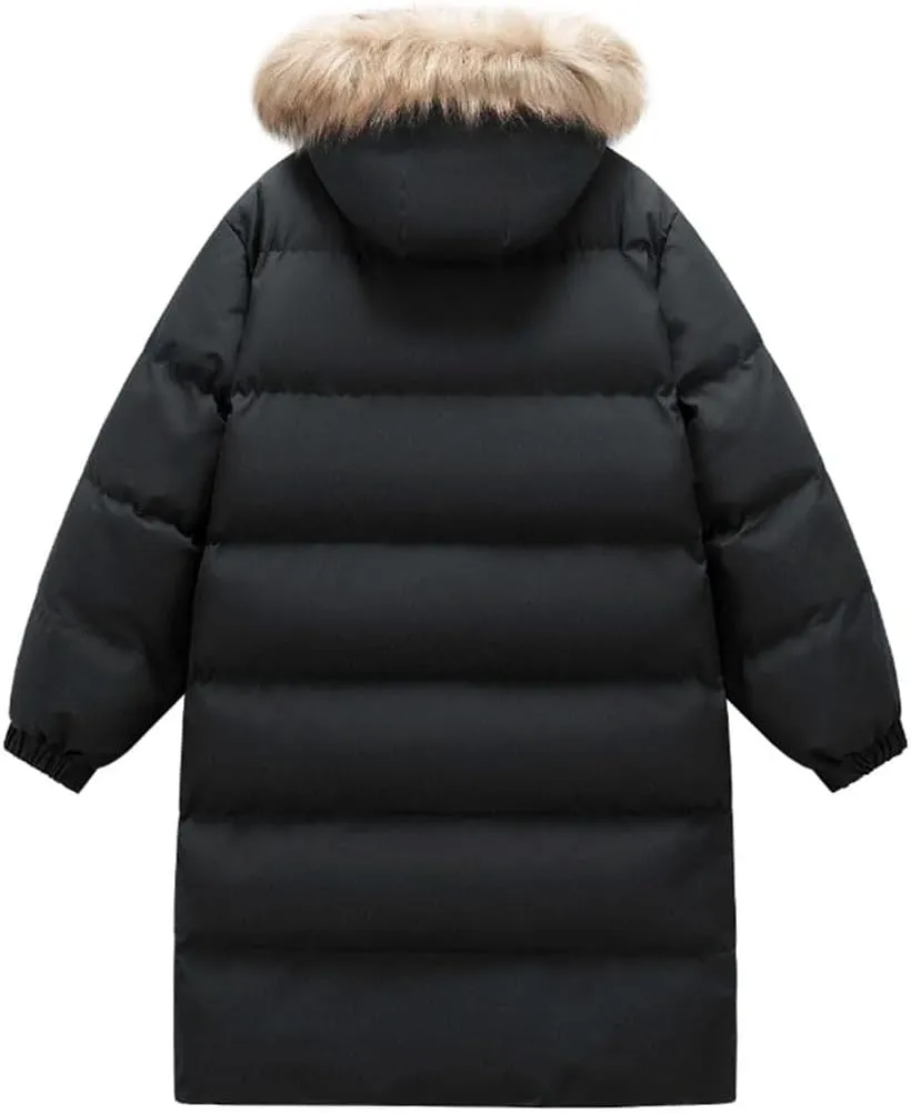 Pegsmio Men's Winter Hooded Jacket Long Thick Warm Down Cotton Padded Coat Couple's Casual Large Pocket Windbreak Parka
