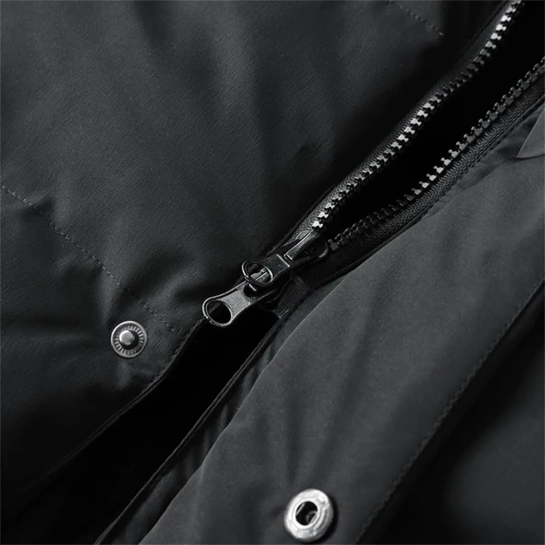 Pegsmio Men's Winter Jacket Long Solid Color Warm Detachable Hooded Parka Snow Thick Down Cotton Padded Coat