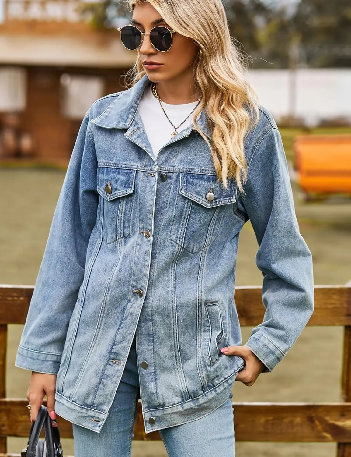 Perbai Womens Oversized Denim Jacket Casual Plus Size Mid Long Distressed Jean Shacket Coat