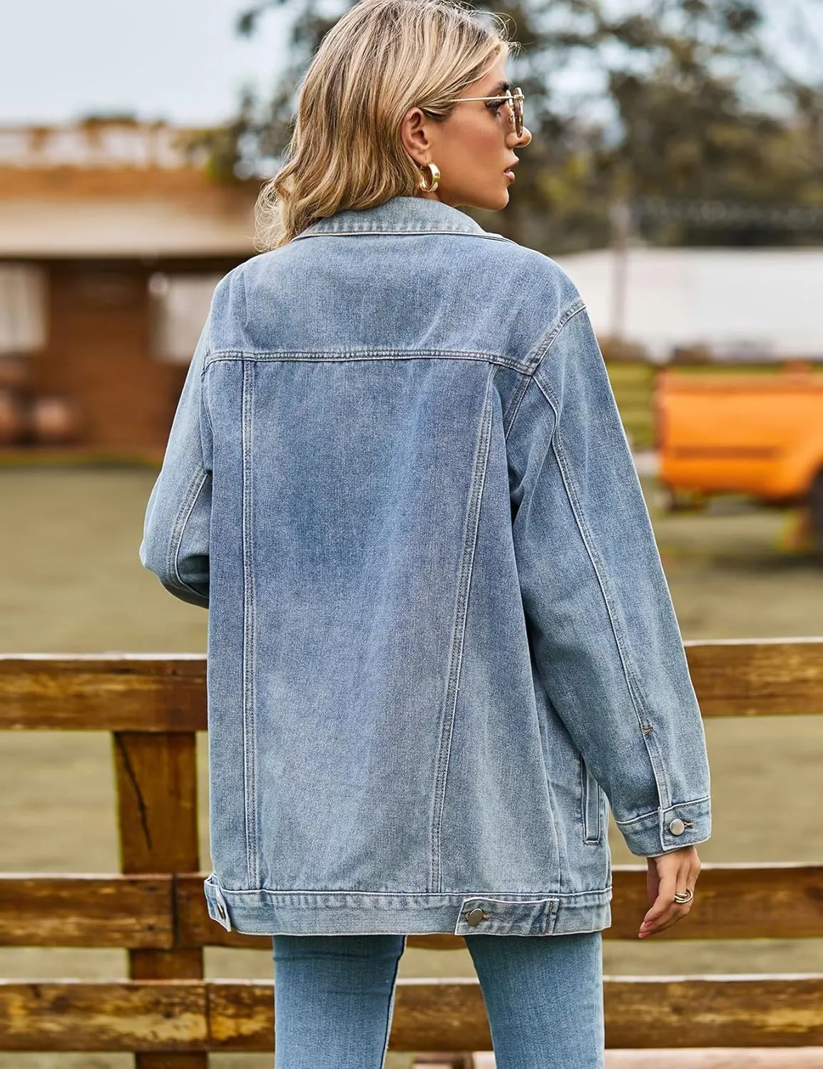 Perbai Womens Oversized Denim Jacket Casual Plus Size Mid Long Distressed Jean Shacket Coat