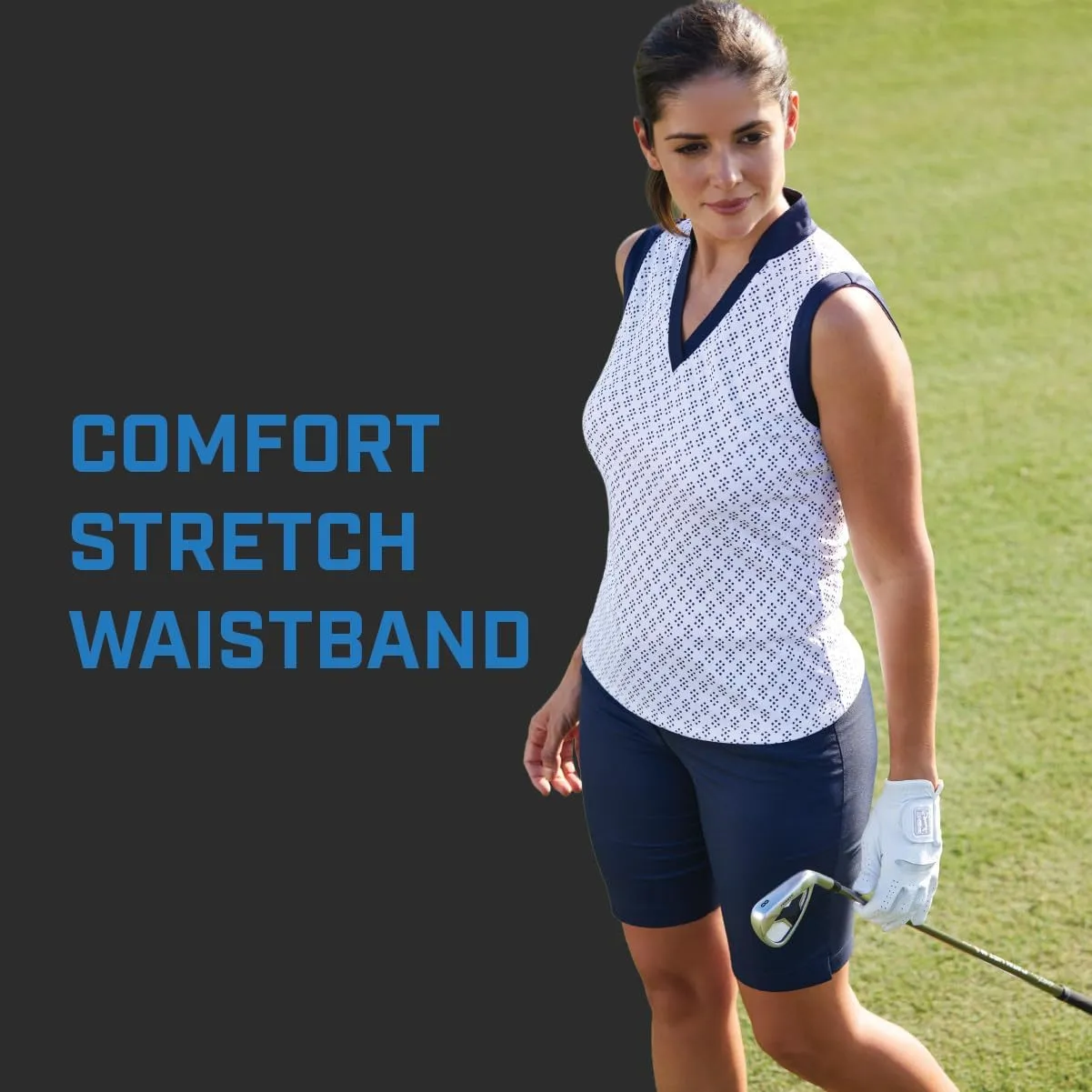 PGA TOUR Women's 9.5" Golf Shorts with Comfort Waistband, Stretch360, Moisture-Wicking, Sun Protection, Straight Fit