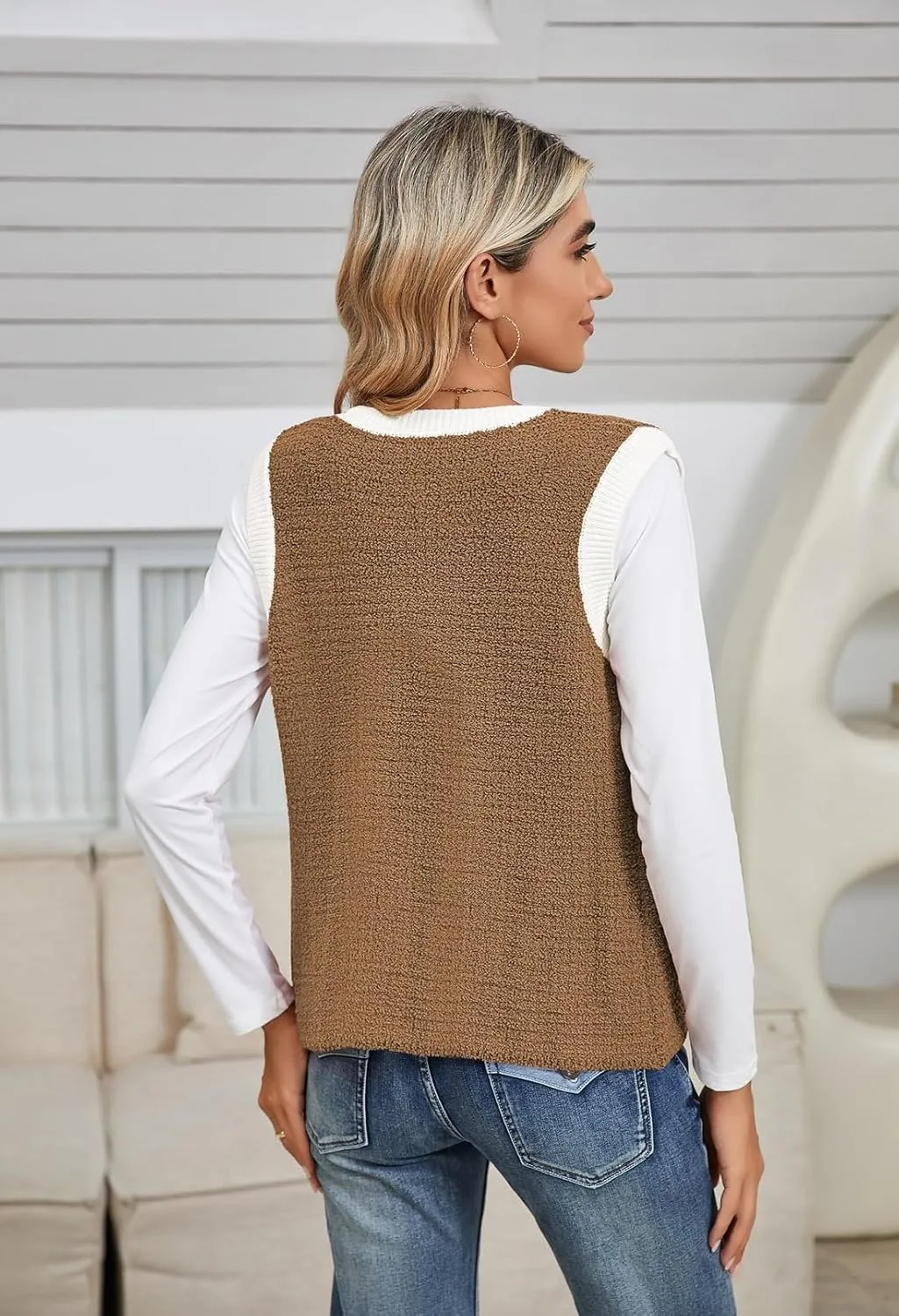 Pink Queen Women's Sweater Vest 2024 Sleeveless Knit Crewneck Button Down Tank Tops Fashion Casual Loose Summer Cardigans