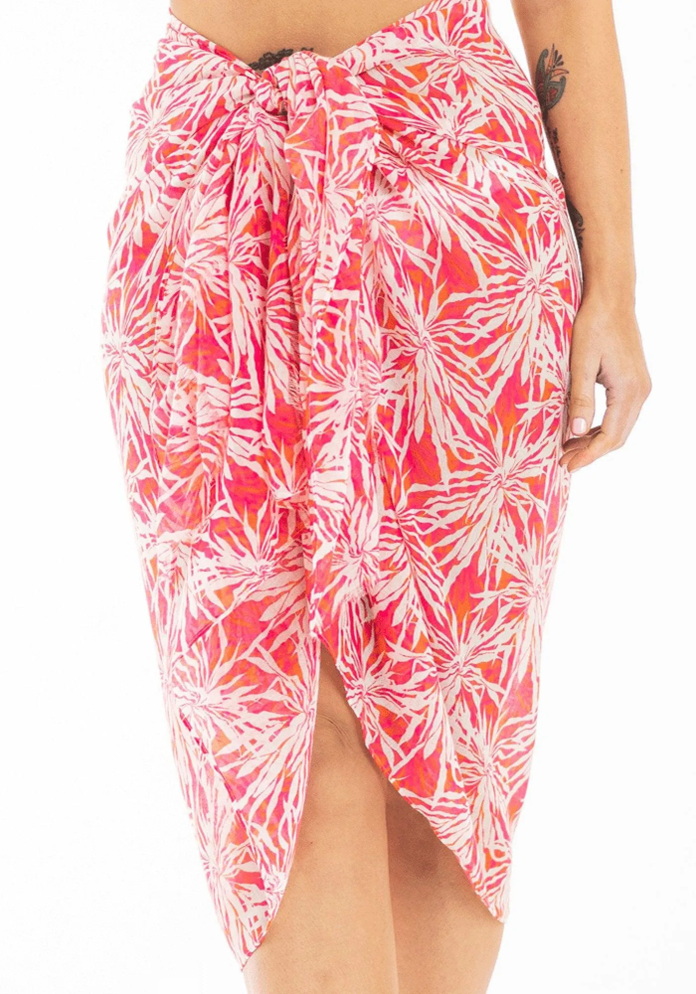 Pink White Flower Print Sarong
