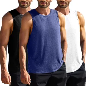 PINSPARK Men's 3 Pack Gym Tank Tops Workout Quick Dry Athletic Tank Top for Men Multipack Sleeveless Beach Swimming Shirts
