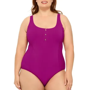 PL-CR1P - Wholesale Women's Plus Ribbed Princess Seam One-Piece Swimsuit in Magenta