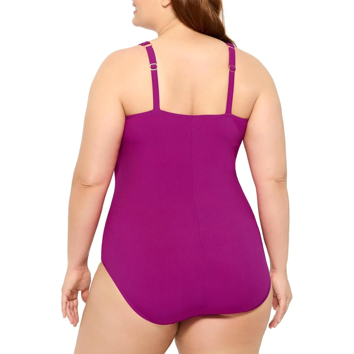 PL-CR1P - Wholesale Women's Plus Ribbed Princess Seam One-Piece Swimsuit in Magenta