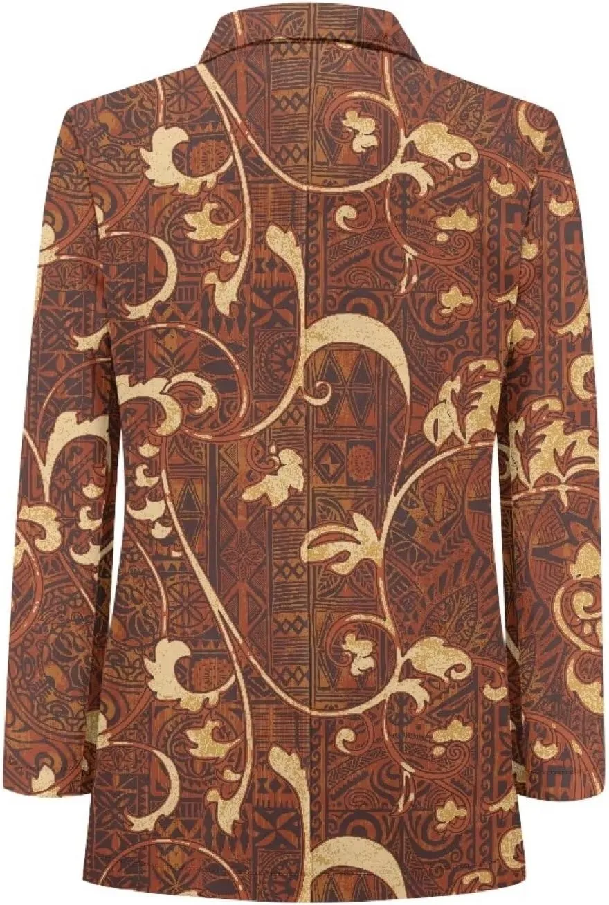 Polynesian Tapa Puletasi Samoan Puletasi Blazer for Woman Plus Size Long Sleeve Blazer Jackets with Pockets
