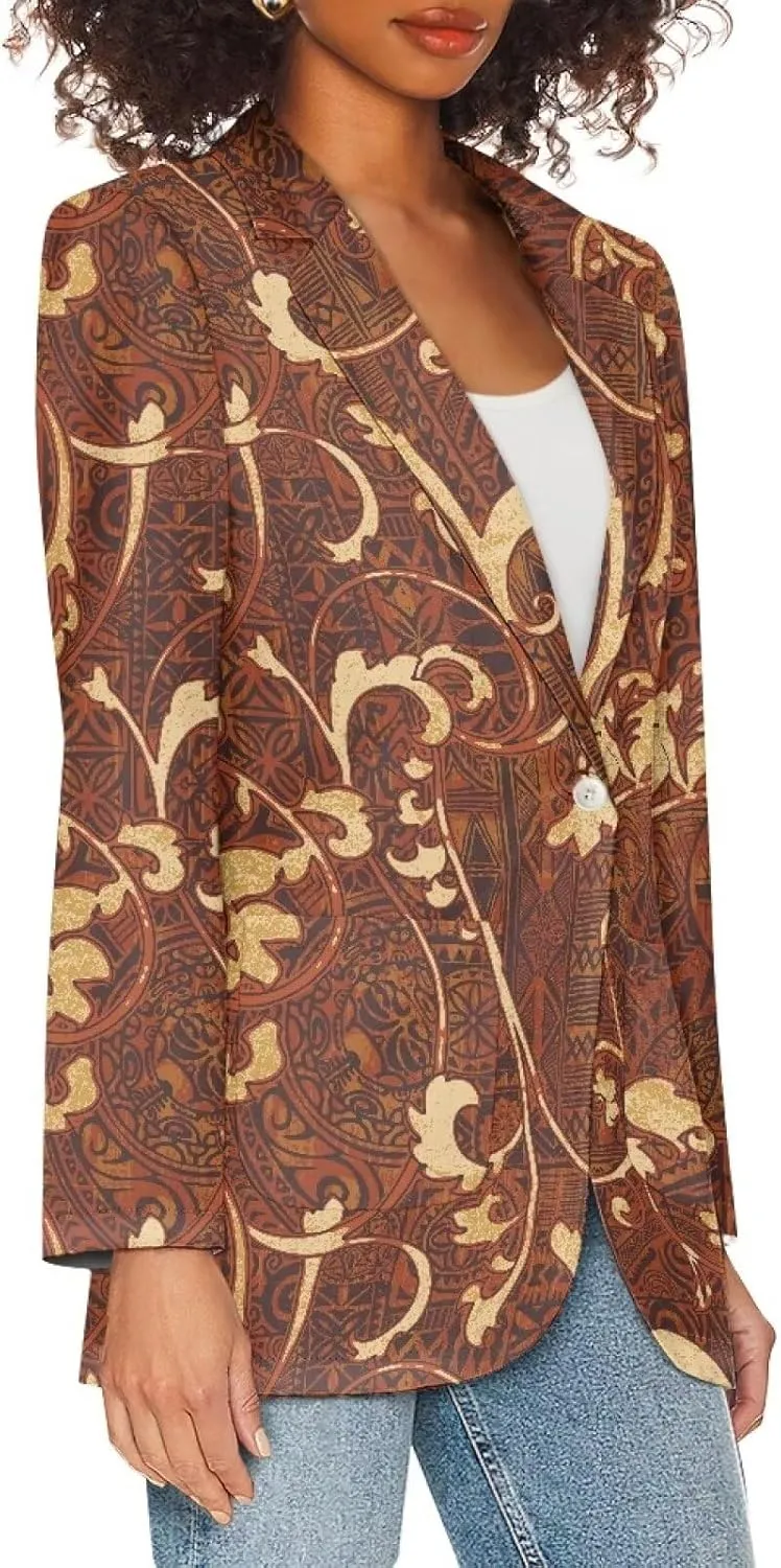 Polynesian Tapa Puletasi Samoan Puletasi Blazer for Woman Plus Size Long Sleeve Blazer Jackets with Pockets